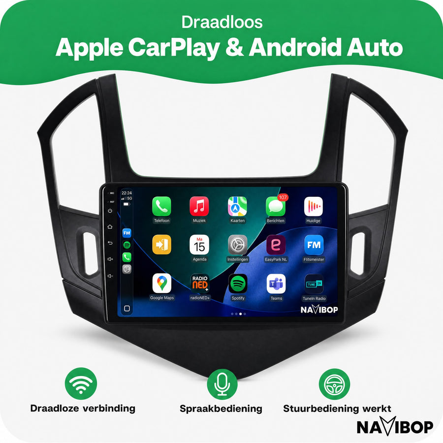 Chevrolet Cruze Zwart | Autoradio | CarPlay & Android Auto | Android 15.0 | 2012 t/m 2015