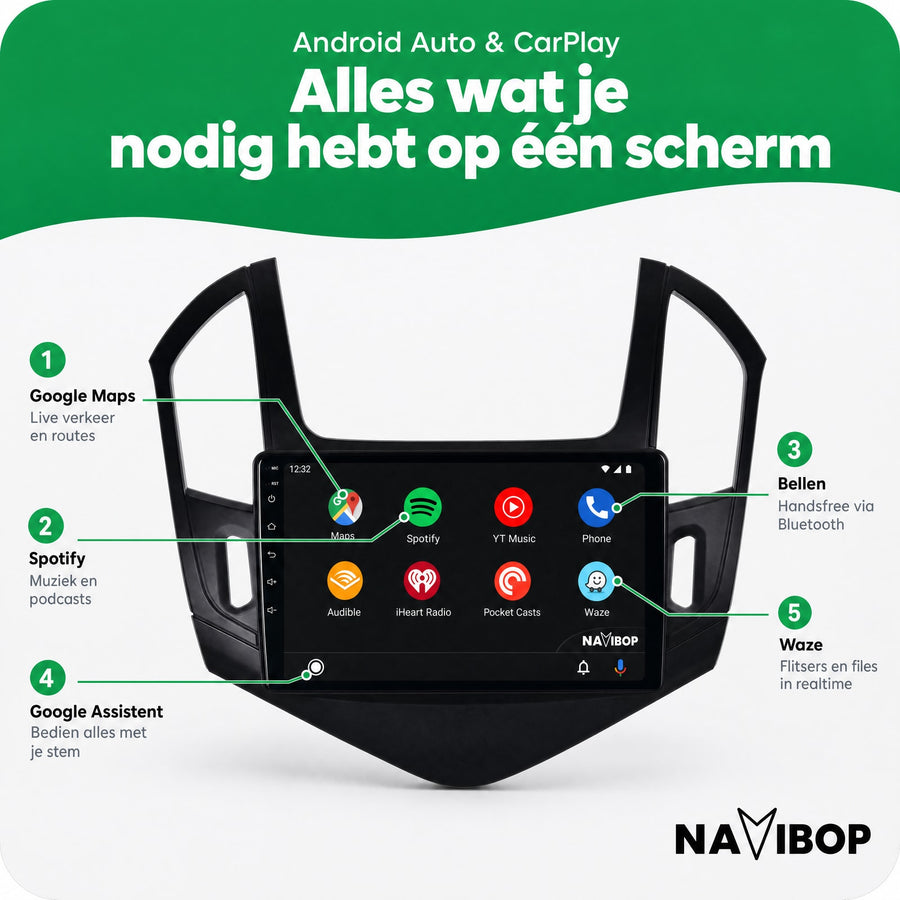 Chevrolet Cruze Zwart | Autoradio | CarPlay & Android Auto | Android 15.0 | 2012 t/m 2015