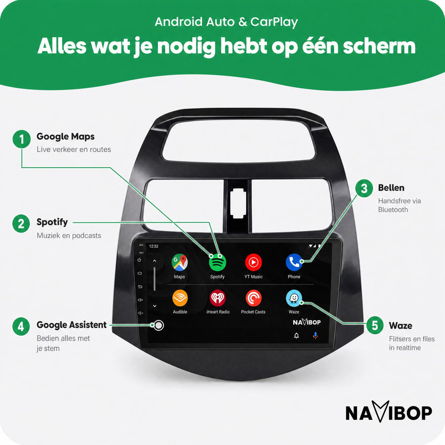 Chevrolet Spark | Autoradio | CarPlay & Android Auto | Android 15.0 | 2009 t/m 2015