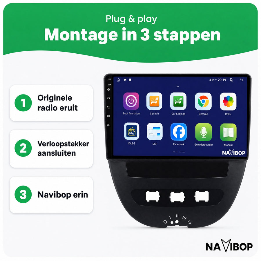 Citroën C1 Toyota Aygo Peugeot 107 | Autoradio | CarPlay & Android Auto | Android 15.0 | 2005 t/m 2014