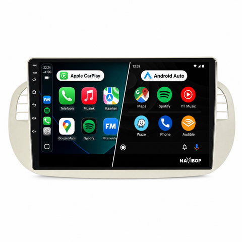 Fiat 500 Beige | Autoradio | CarPlay & Android Auto | Android 15.0 | 2005 t/m 2017