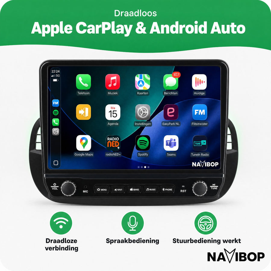 Fiat 500 | Autoradio | CarPlay & Android Auto | Android 15.0 | 2007 t/m 2015