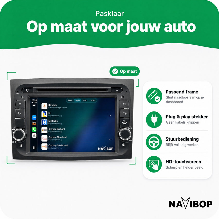 Fiat Doblo | Autoradio | CarPlay & Android Auto | Android 15.0 | 2015 t/m 2019