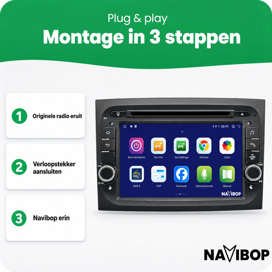 Fiat Doblo | Autoradio | CarPlay & Android Auto | Android 15.0 | 2015 t/m 2019