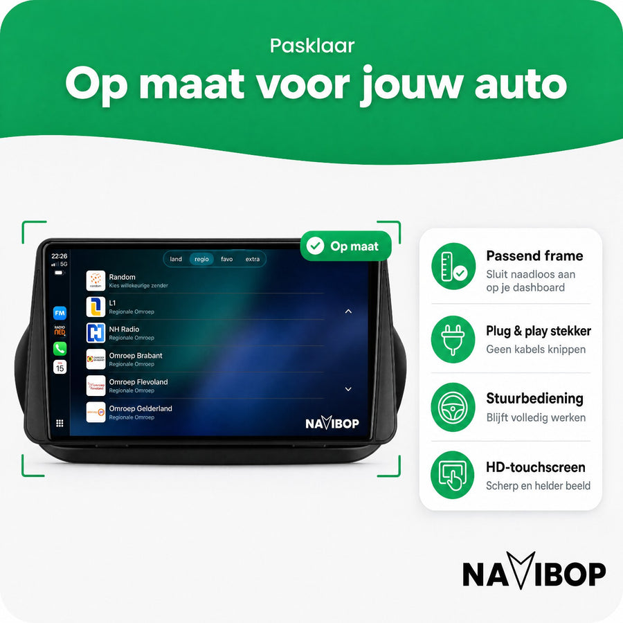 Fiat Fiorini Citroen Nemo Fiat Qubo Peugeot Bipper Peugeot Bipper Tepee | Autoradio | CarPlay & Android Auto | Android 15.0 | 2008 t/m 2018