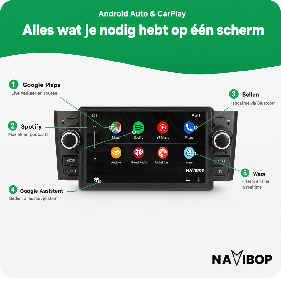 Fiat Punto Versie 1 | Autoradio | CarPlay & Android Auto | Android 15.0 | 2007 t/m 2010