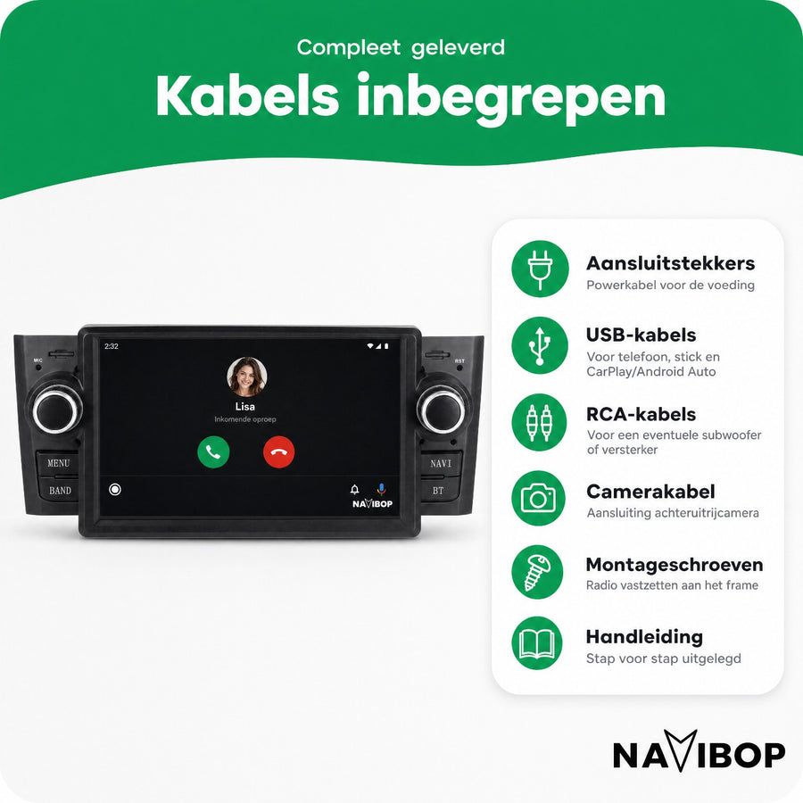 Fiat Punto Versie 1 | Autoradio | CarPlay & Android Auto | Android 15.0 | 2007 t/m 2010