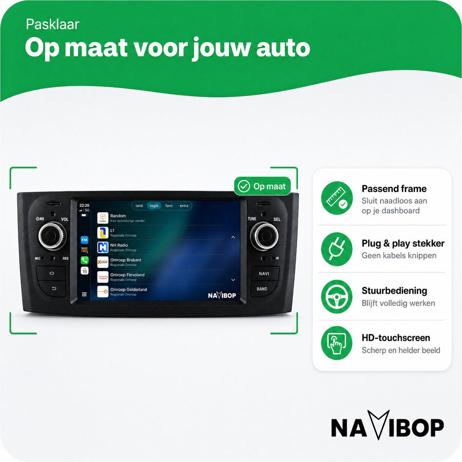 Fiat Punto Versie 2 | Autoradio | CarPlay & Android Auto | Android 15.0 | 2007 t/m 2010