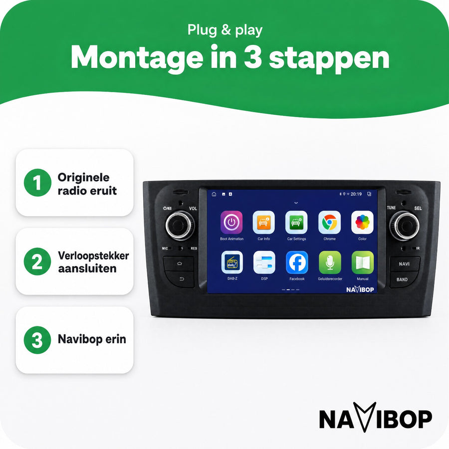 Fiat Punto Versie 2 | Autoradio | CarPlay & Android Auto | Android 15.0 | 2007 t/m 2010