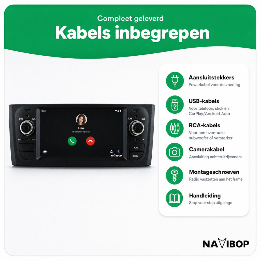 Fiat Punto Versie 2 | Autoradio | CarPlay & Android Auto | Android 15.0 | 2007 t/m 2010
