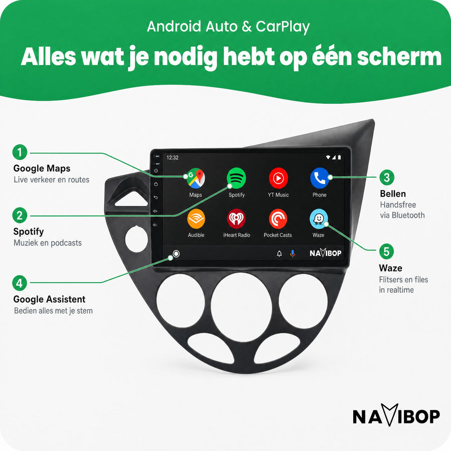 Ford Focus | Autoradio | CarPlay & Android Auto | Android 15.0 | 1998 t/m 2005