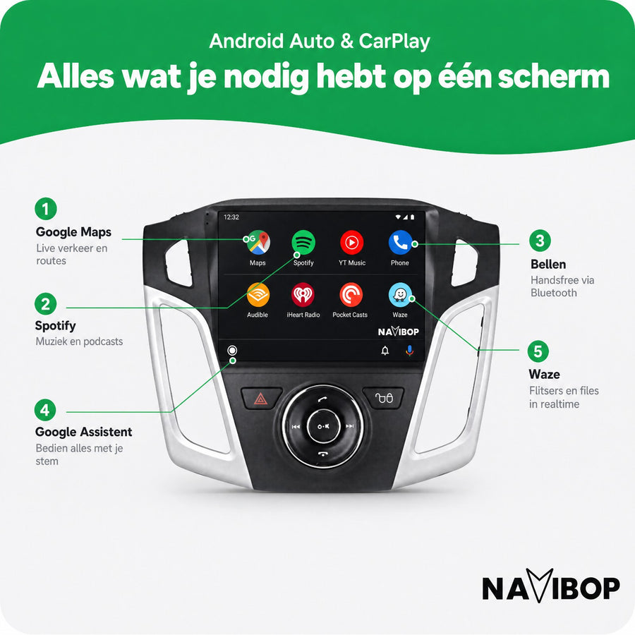 Ford Focus | Autoradio | CarPlay & Android Auto | Android 15.0 | 2012 t/m 2020