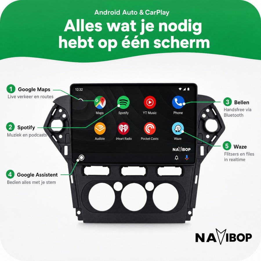 Ford Mondeo Zwart | Autoradio | CarPlay & Android Auto | Android 15.0 | 2007 t/m 2010