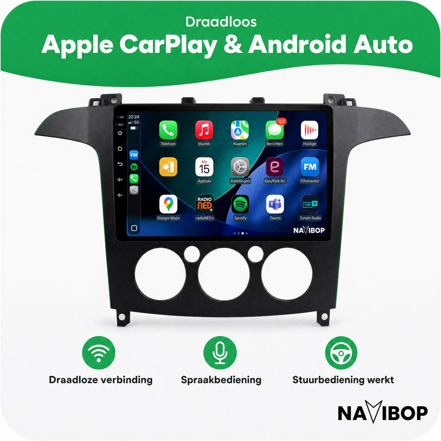 Ford S-max (manuele Airco) | Autoradio | CarPlay & Android Auto | Android 15.0 | 2006 t/m 2015