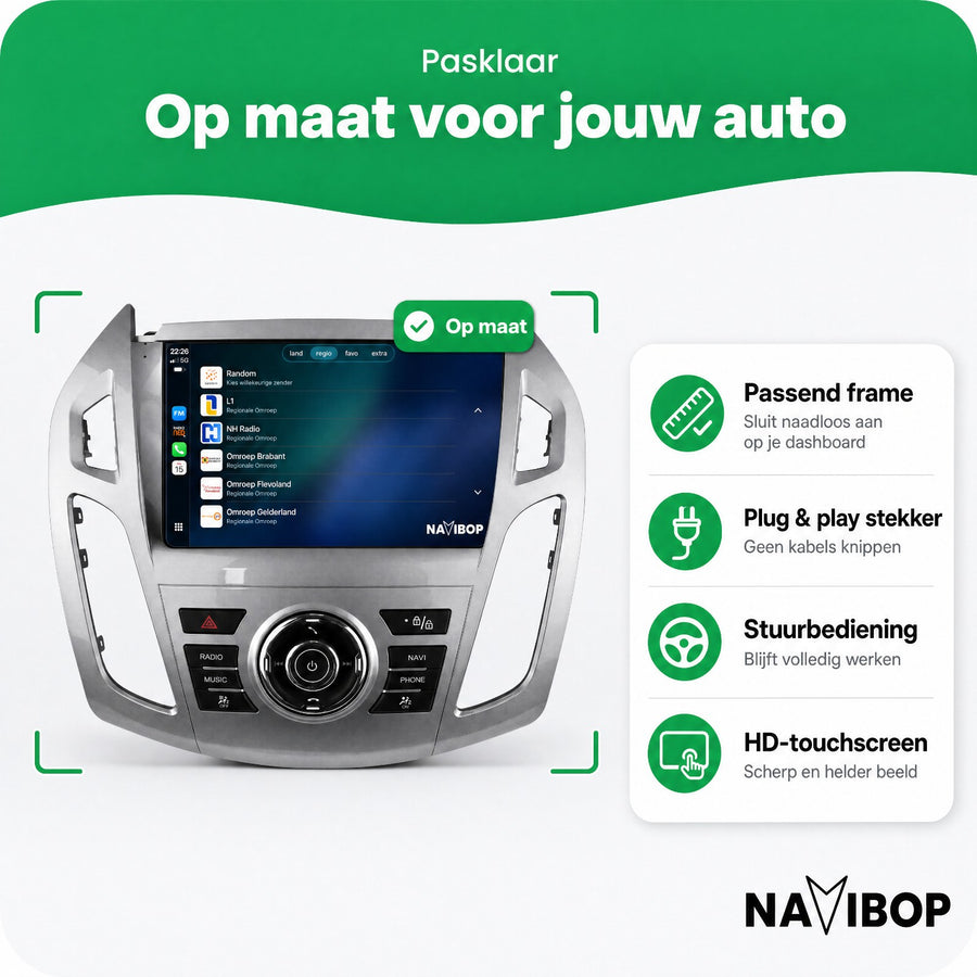Ford Transit Custom Transit Tourneo | Autoradio | CarPlay & Android Auto | Android 15.0 | 2013 t/m 2018
