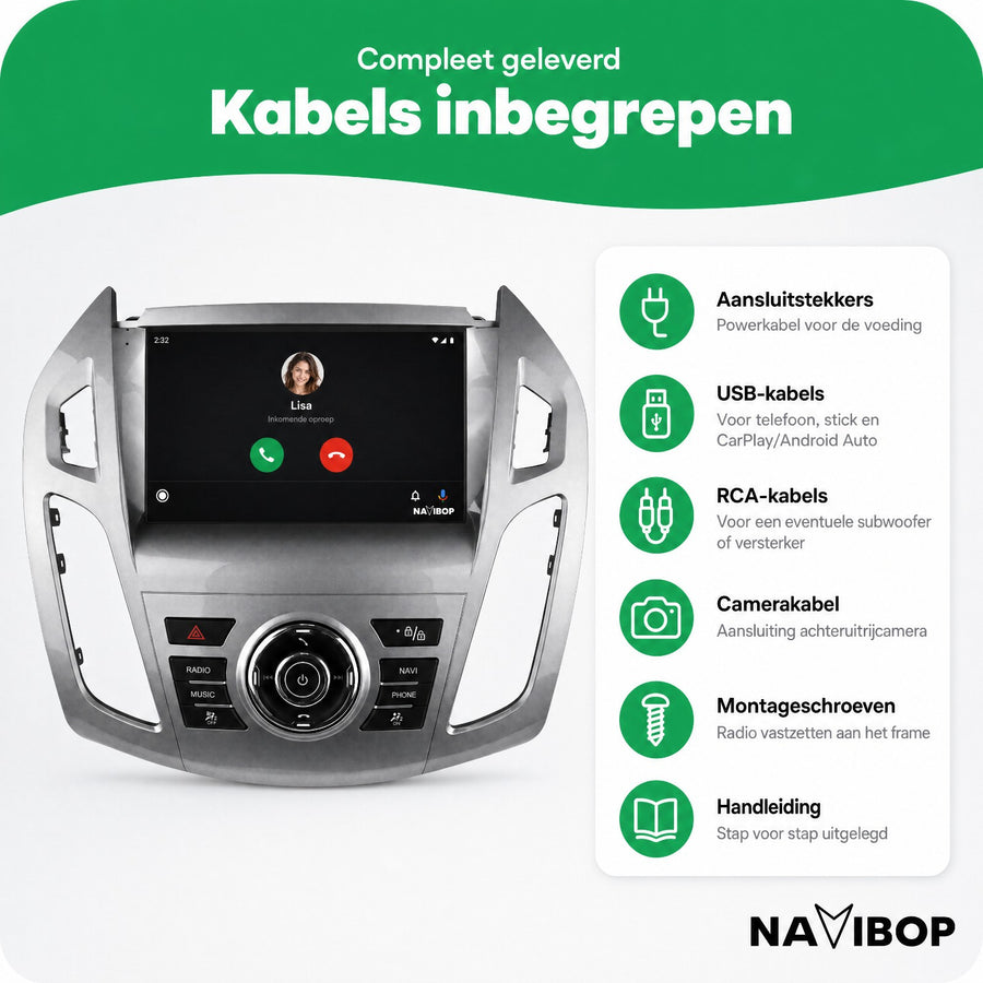 Ford Transit Custom Transit Tourneo | Autoradio | CarPlay & Android Auto | Android 15.0 | 2013 t/m 2018