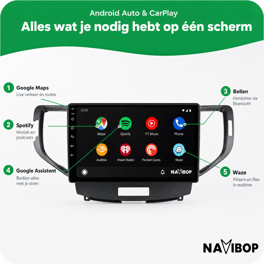 Honda Accord | Autoradio | CarPlay & Android Auto | Android 15.0 | 2008 t/m 2012