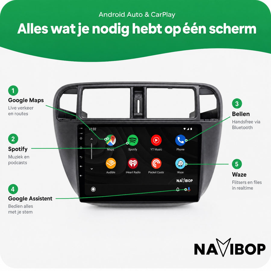 Honda Civic | Autoradio | CarPlay & Android Auto | Android 15.0 | 1996 t/m 2000