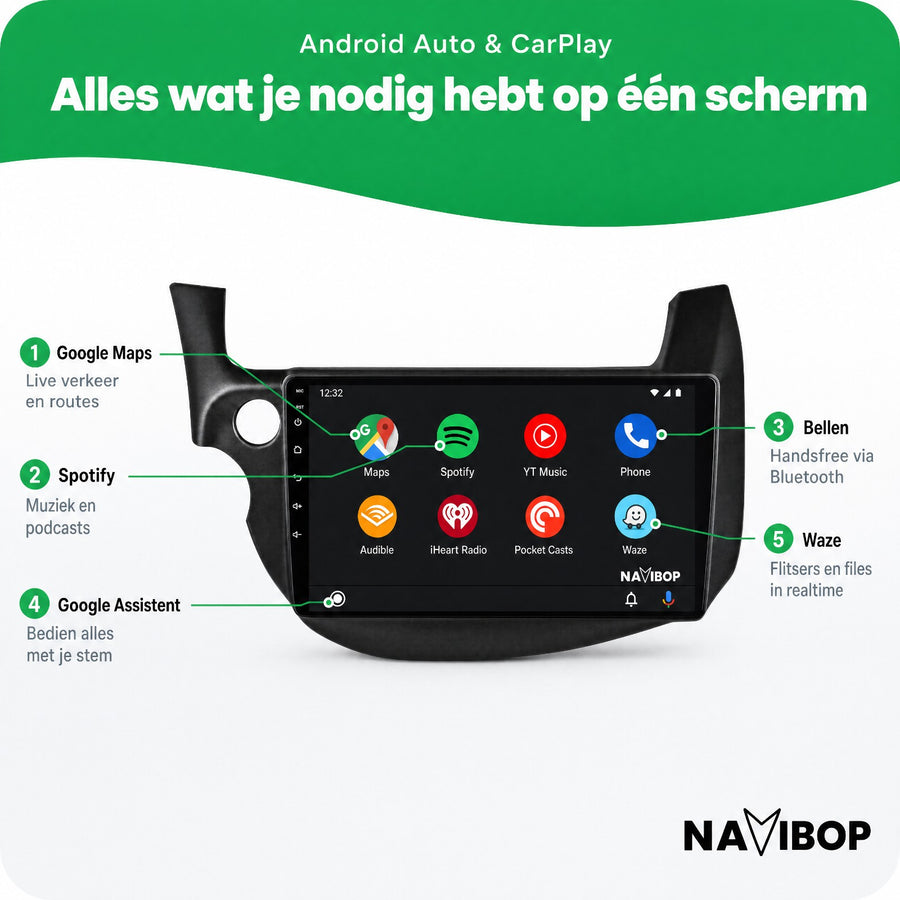 Honda Jazz Fit Zwart | Autoradio | CarPlay & Android Auto | Android 15.0 | 2007 t/m 2015