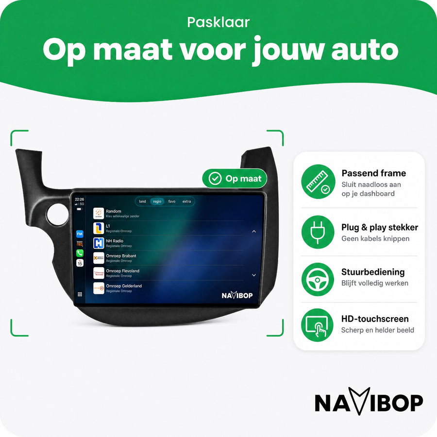 Honda Jazz Fit Zwart | Autoradio | CarPlay & Android Auto | Android 15.0 | 2007 t/m 2015