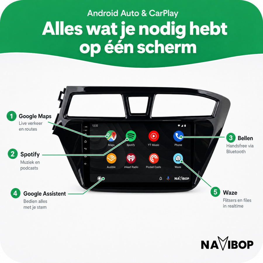 Hyundai I20 | Autoradio | CarPlay & Android Auto | Android 15.0 | 2015 t/m 2019