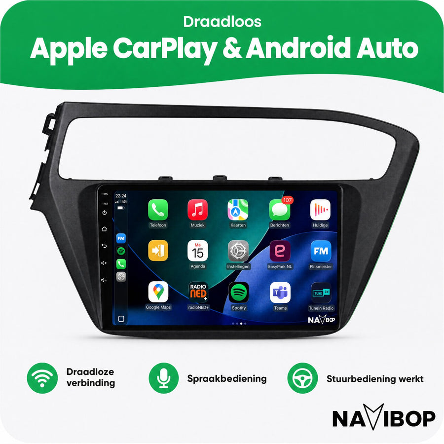 Hyundai I20 Zonder Gevaren Licht | Autoradio | CarPlay & Android Auto | Android 15.0 | 2014 t/m 2020