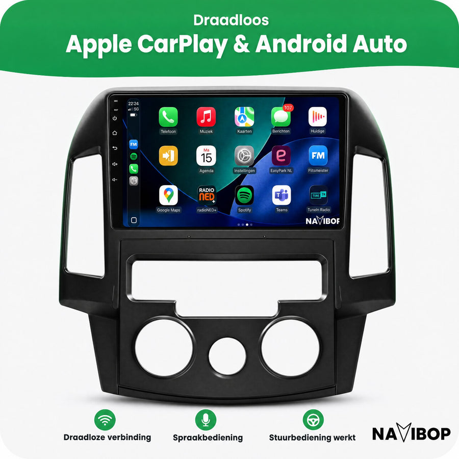 Hyundai I30 (manuele Airco) | Autoradio | CarPlay & Android Auto | Android 15.0 | 2007 t/m 2013