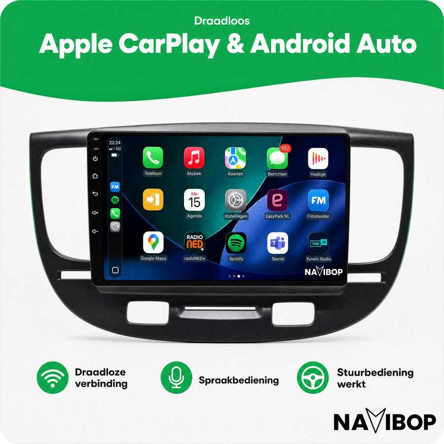 Kia Rio Zwart | Autoradio | CarPlay & Android Auto | Android 15.0 | 2005 t/m 2011