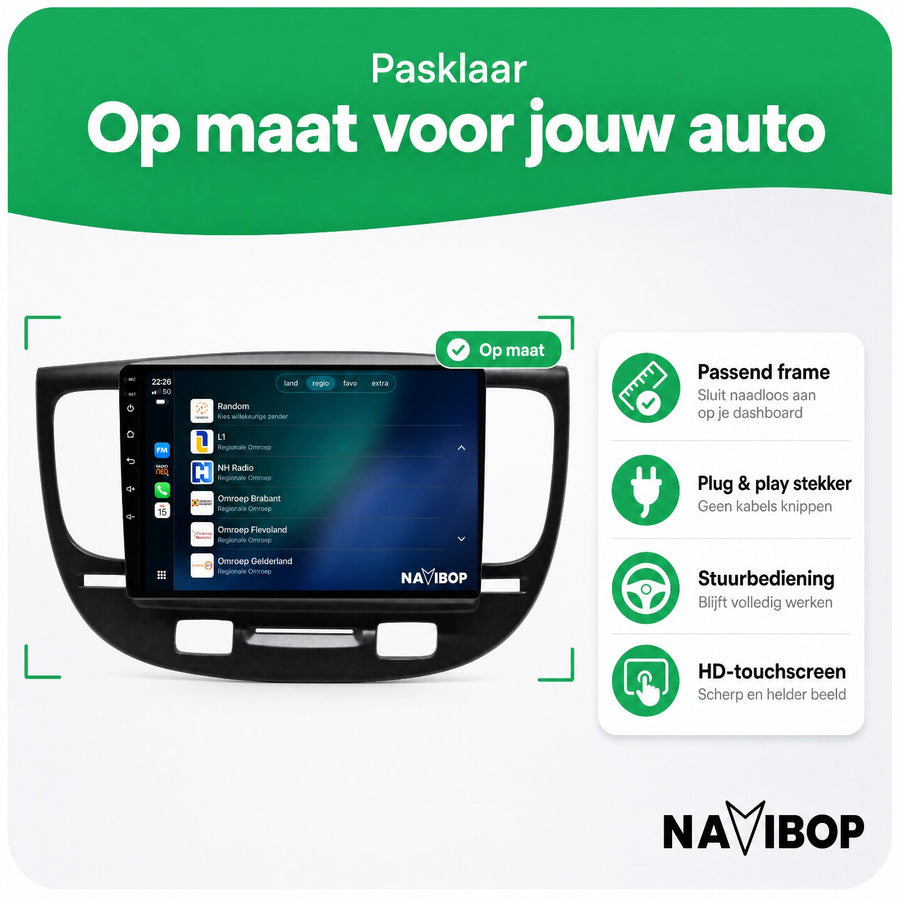 Kia Rio Zwart | Autoradio | CarPlay & Android Auto | Android 15.0 | 2005 t/m 2011