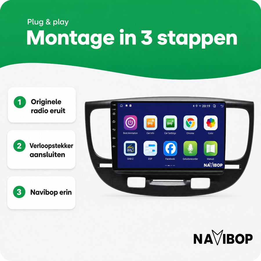 Kia Rio Zwart | Autoradio | CarPlay & Android Auto | Android 15.0 | 2005 t/m 2011