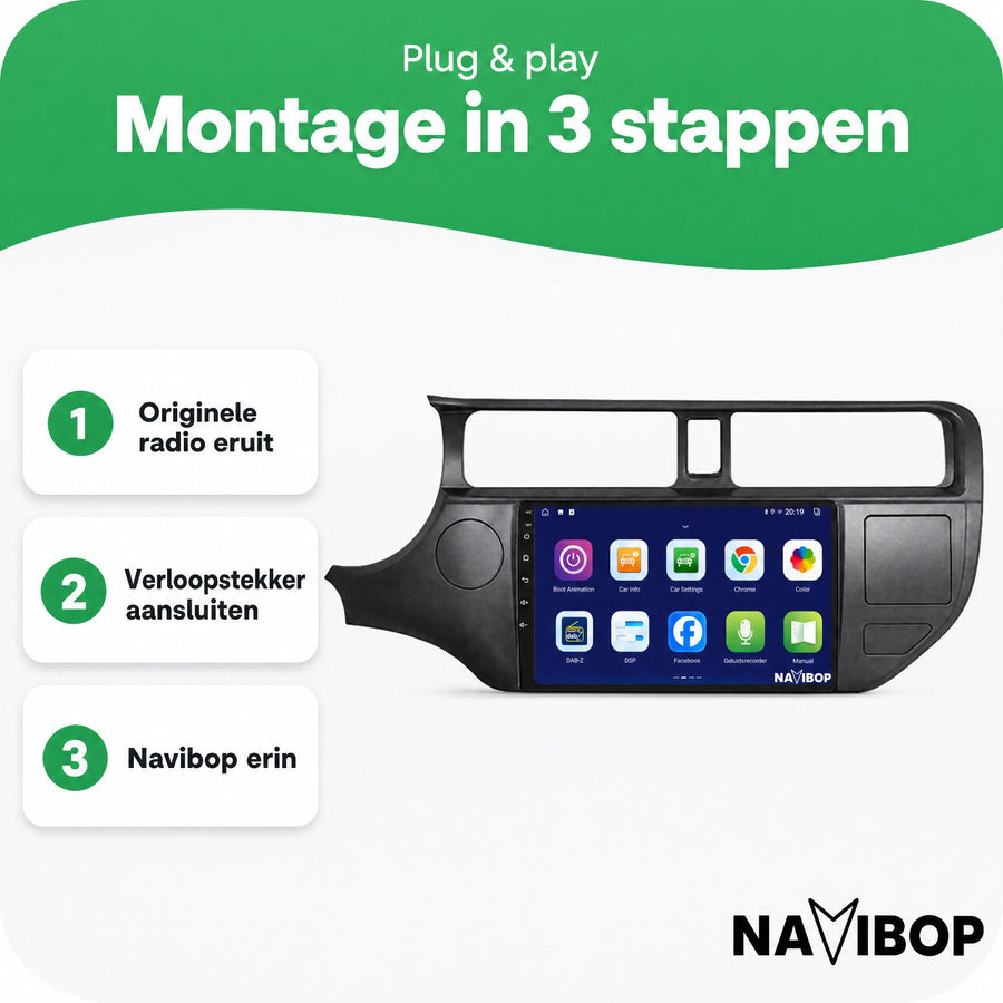 Kia Rio (met Gevarenlicht) | Autoradio | CarPlay & Android Auto | Android 15.0 | 2011 t/m 2015