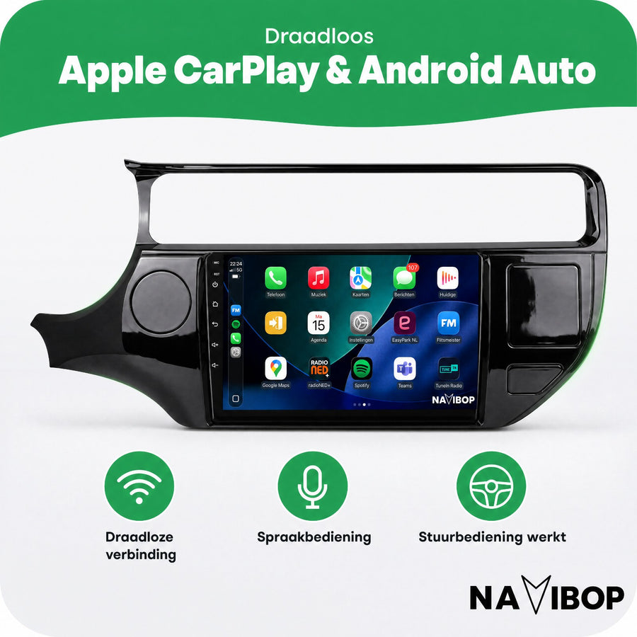 Kia Rio (zonder Gevarenlicht) | Autoradio | CarPlay & Android Auto | Android 15.0 | 2015 t/m 2018