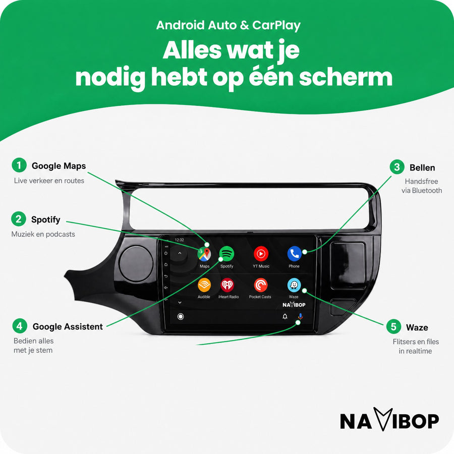 Kia Rio (zonder Gevarenlicht) | Autoradio | CarPlay & Android Auto | Android 15.0 | 2015 t/m 2018