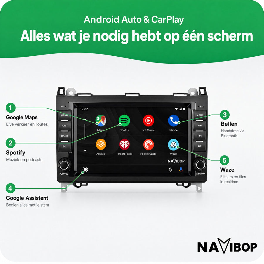 Mercedes A-klasse B-klasse V-klasse | Autoradio | CarPlay & Android Auto | Android 15.0