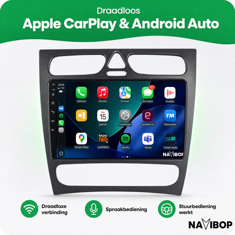 Mercedes C-klasse | Autoradio | CarPlay & Android Auto | Android 15.0 | 2000 t/m 2004