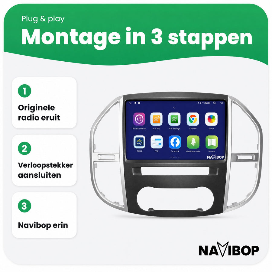 Mercedes Vito Versie 1 | Autoradio | CarPlay & Android Auto | Android 15.0 | 2014 t/m 2022
