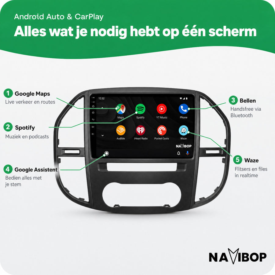 Mercedes Vito Versie 2 | Autoradio | CarPlay & Android Auto | Android 15.0 | 2014 t/m 2022