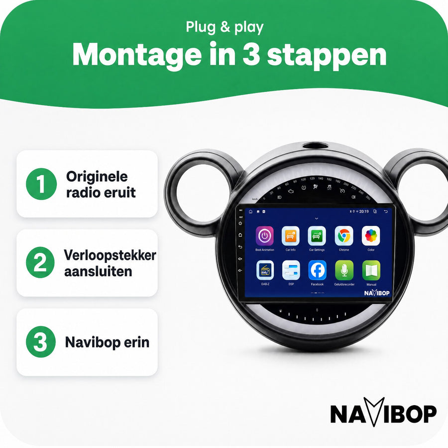 MINI Cooper Flaporen Hoog R60 R61 | Autoradio | CarPlay & Android Auto | Android 15.0 | 2010 t/m 2016