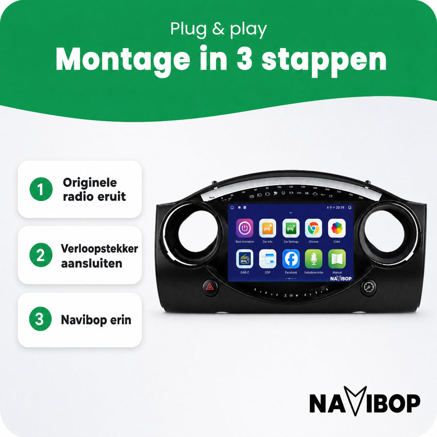 MINI Cooper R53 R52 R50 | Autoradio | CarPlay & Android Auto | Android 15.0 | 2000 t/m 2007