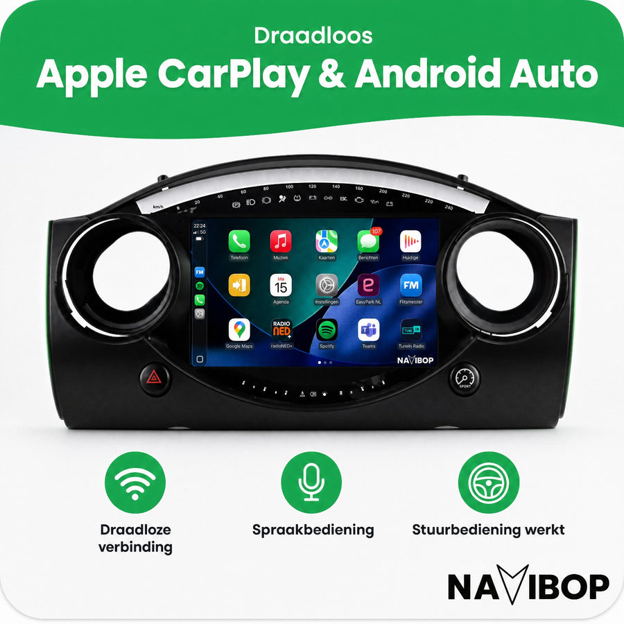 MINI Cooper R53 R52 R50 | Autoradio | CarPlay & Android Auto | Android 15.0 | 2000 t/m 2007