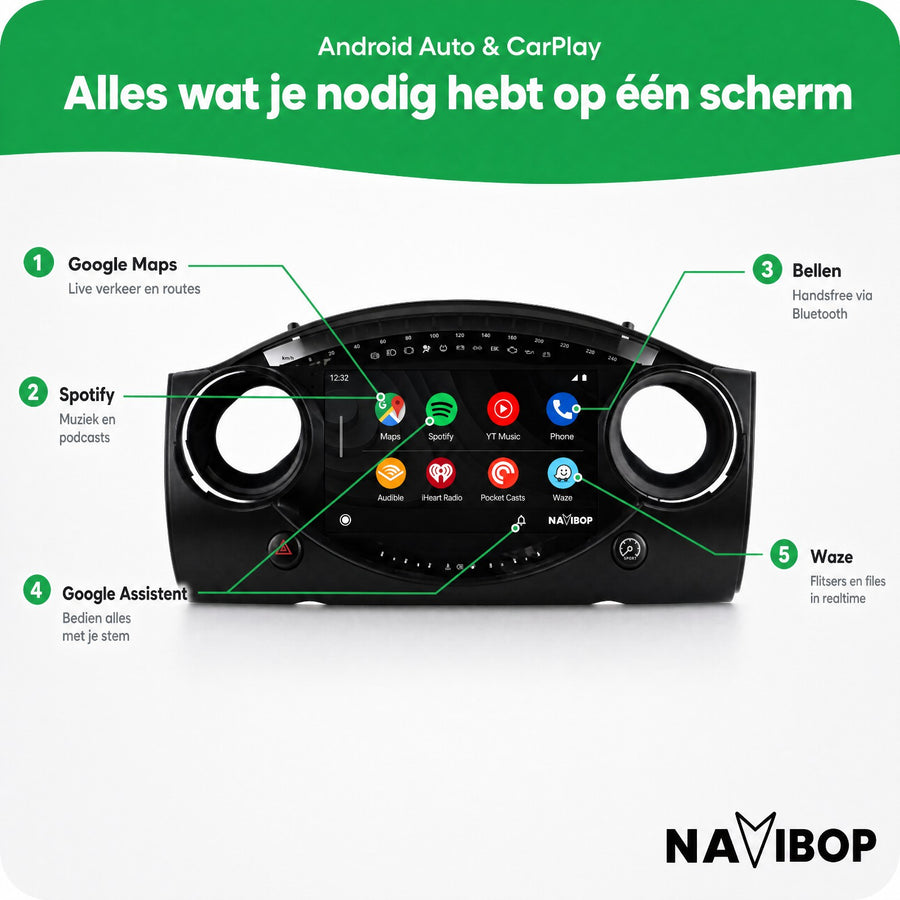 MINI Cooper R53 R52 R50 | Autoradio | CarPlay & Android Auto | Android 15.0 | 2000 t/m 2007