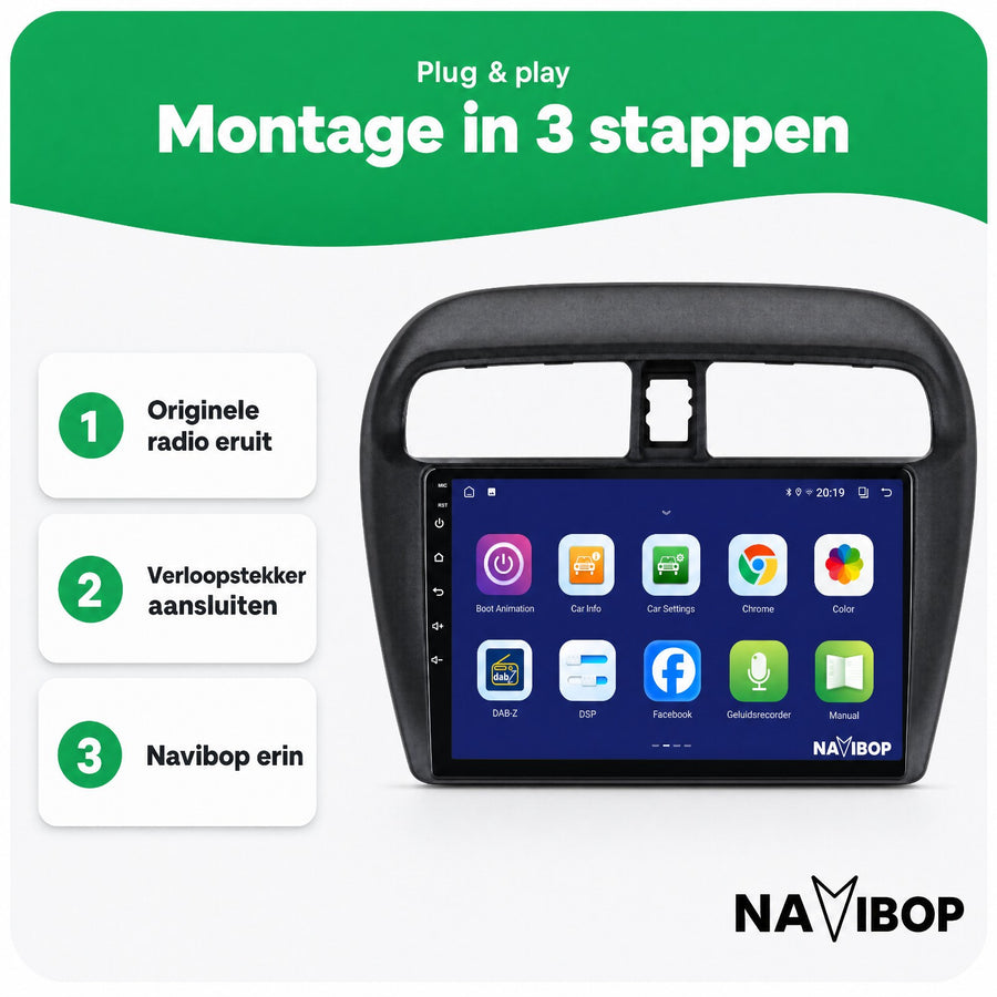 Mitsubishi Mirage Spacestar | Autoradio | CarPlay & Android Auto | Android 15.0 | 2012 t/m 2018