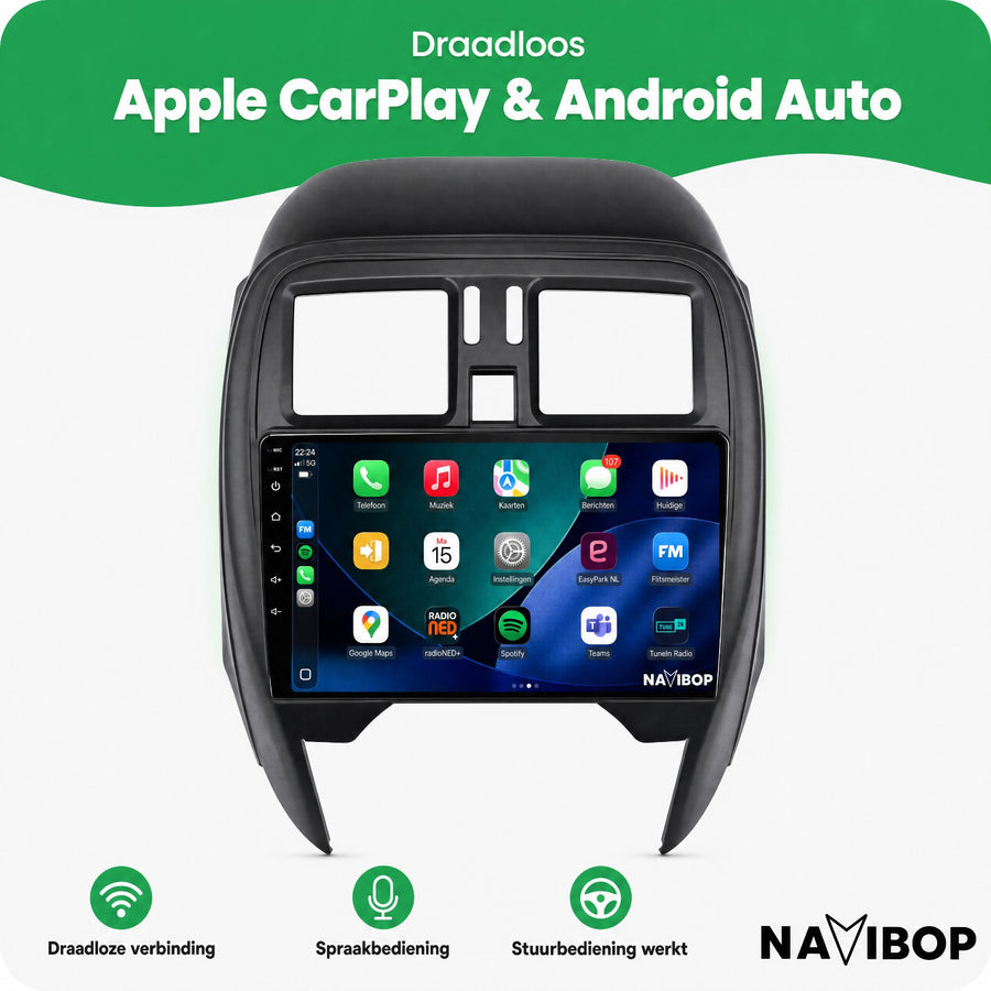 Nissan Micra | Autoradio | CarPlay & Android Auto | Android 15.0 | 2013 t/m 2017