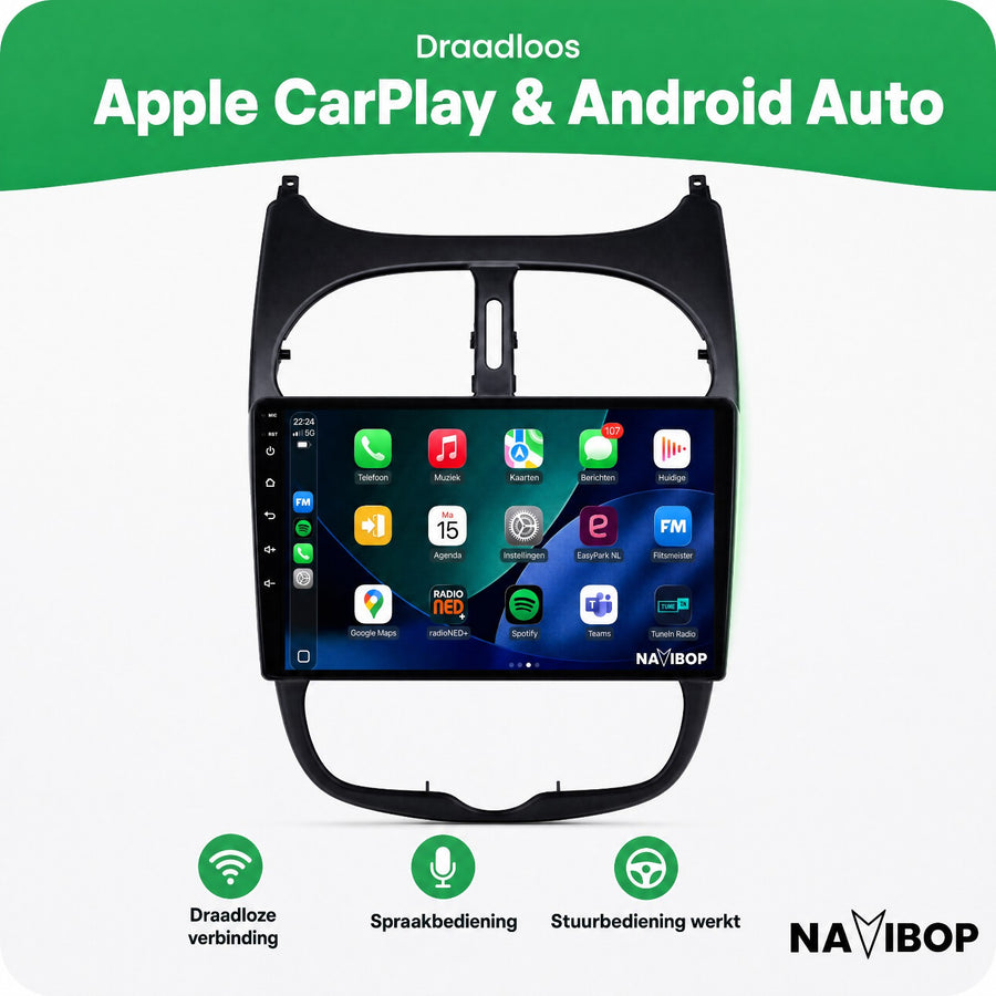 Peugeot 206 | Autoradio | CarPlay & Android Auto | Android 15.0 | 2000 t/m 2008