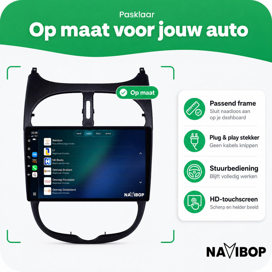 Peugeot 206 | Autoradio | CarPlay & Android Auto | Android 15.0 | 2000 t/m 2008