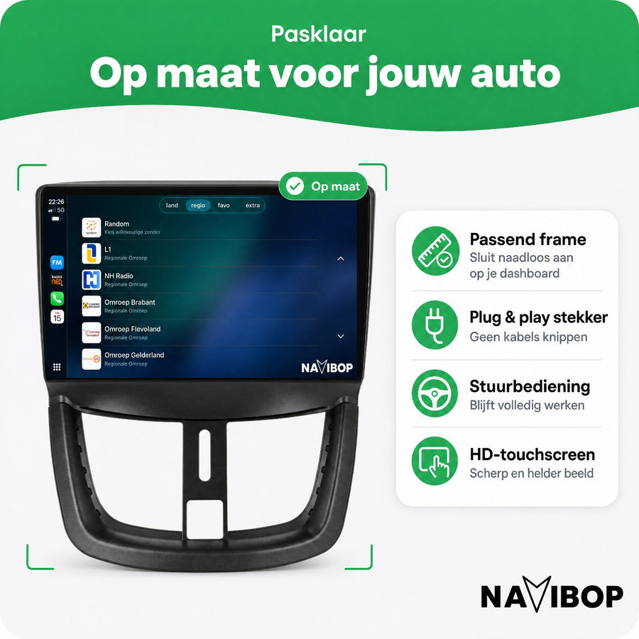 Peugeot 207 206+ | Autoradio | CarPlay & Android Auto | Android 15.0 | 2006 t/m 2014