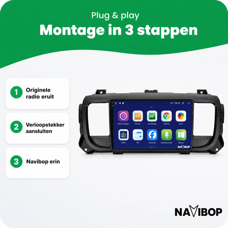 Peugeot Expert 3 Toyota Proace Citroen Jumpy Citroen Spacetourer Opel Vivaro Fiat Scudo | Autoradio | CarPlay & Android Auto | Android 15.0 | 2016 t/m 2023