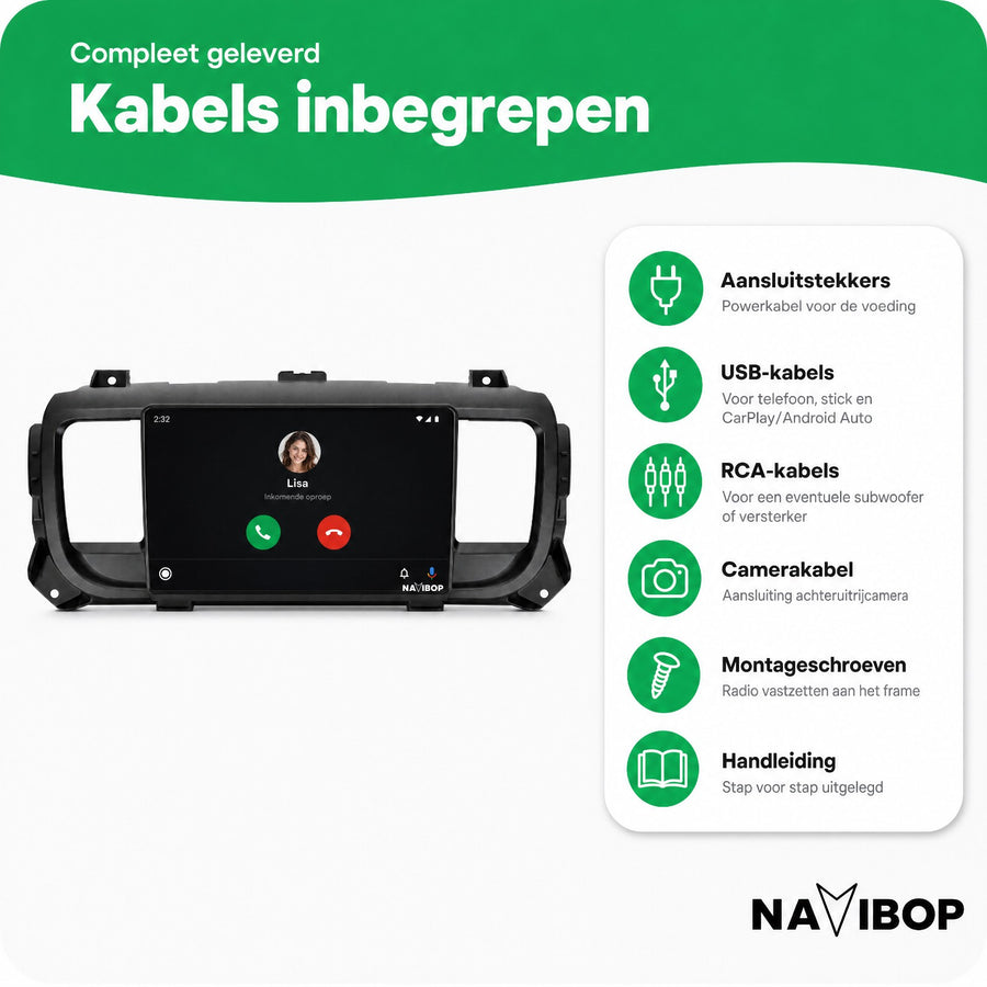 Peugeot Expert 3 Toyota Proace Citroen Jumpy Citroen Spacetourer Opel Vivaro Fiat Scudo | Autoradio | CarPlay & Android Auto | Android 15.0 | 2016 t/m 2023
