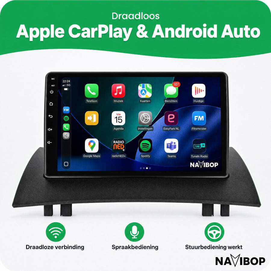 Renault Megane 2 | Autoradio | CarPlay & Android Auto | Android 15.0 | 2003 t/m 2009