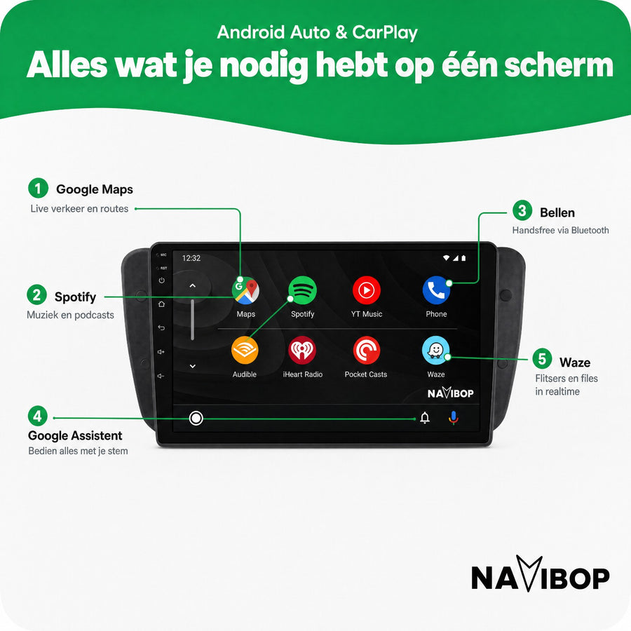 Seat Ibiza Touchscreen | Autoradio | CarPlay & Android Auto | Android 15.0 | 2009 t/m 2013